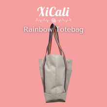 Load image into Gallery viewer, Rainbow Tote Bag with Pink Lining
